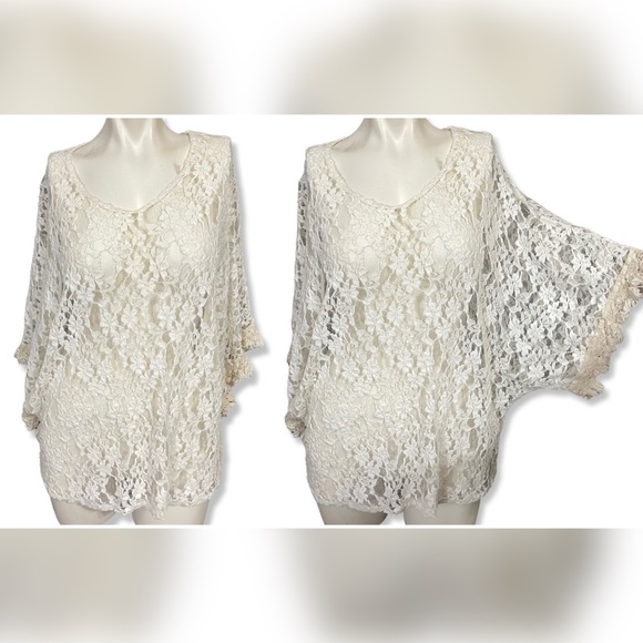 T Party Fashion Tops - T Party white lace tunic top M